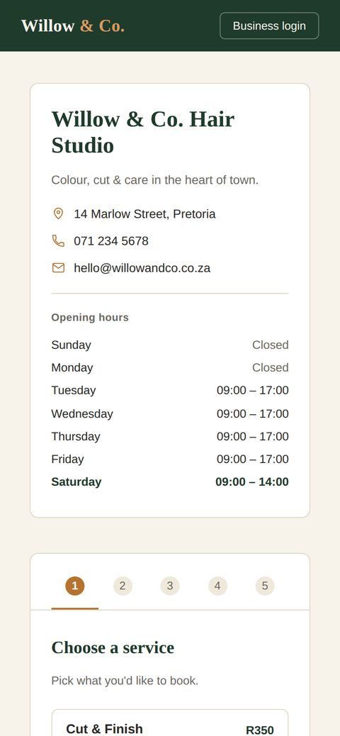 Business Booking System Basic mobile screenshot