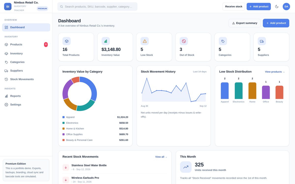 Business Inventory Tracker Premium desktop screenshot