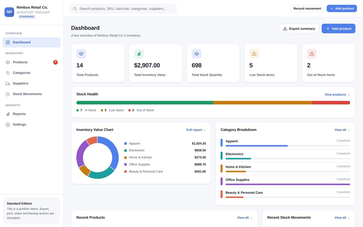 Business Inventory Tracker Standard desktop screenshot