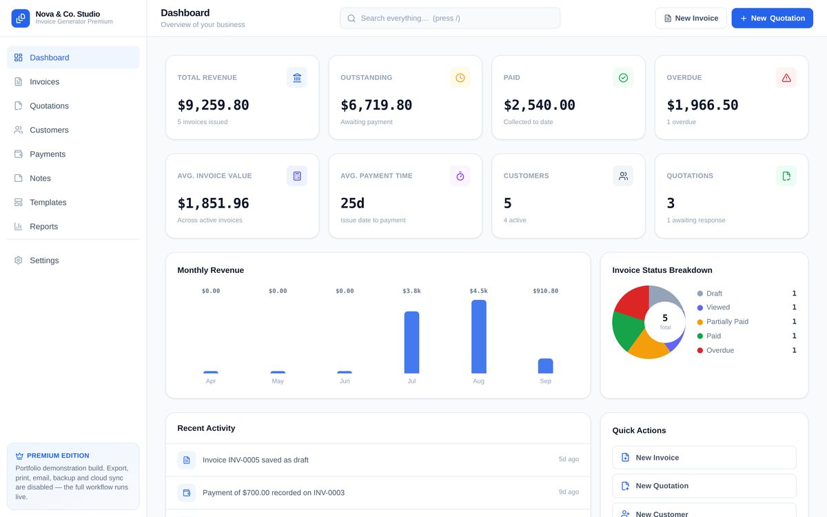 Business Invoice Generator Premium desktop screenshot