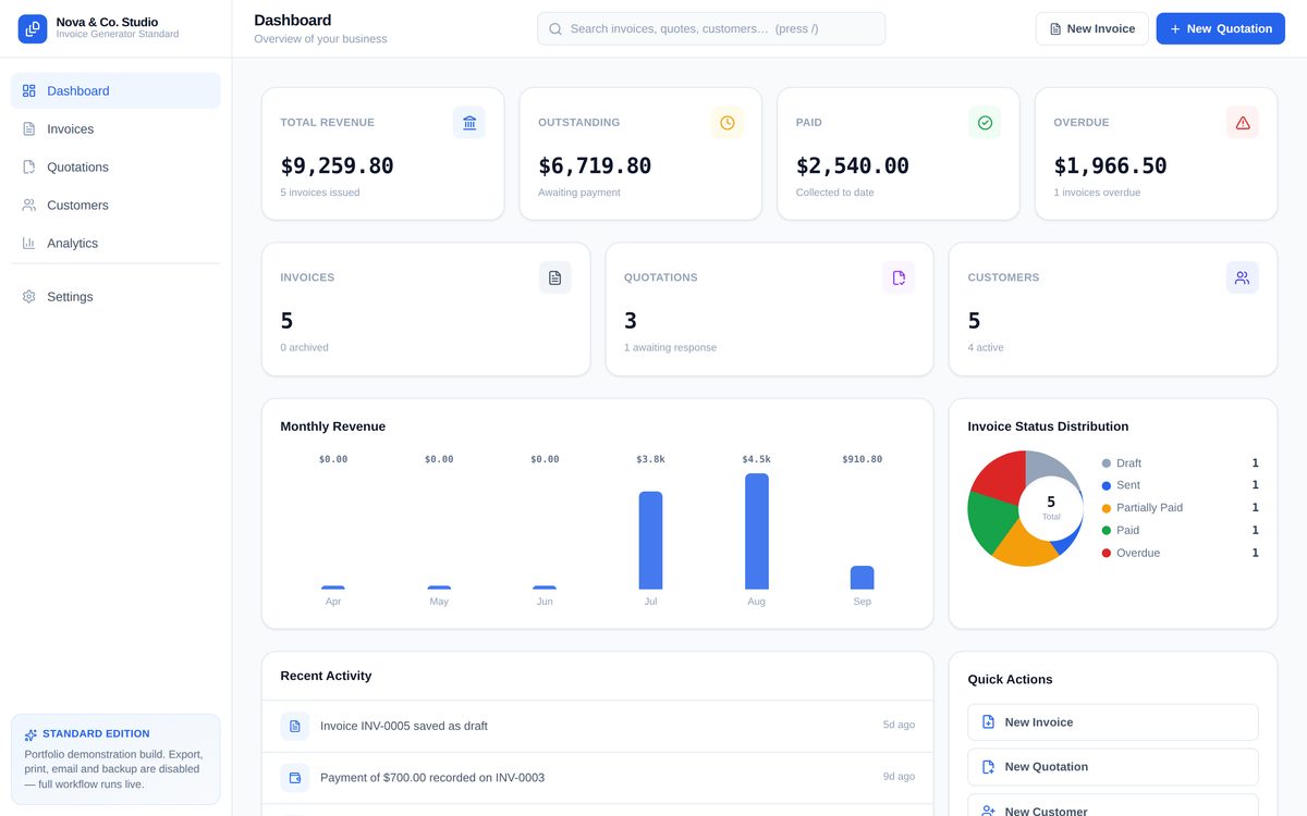 Business Invoice Generator Standard desktop screenshot