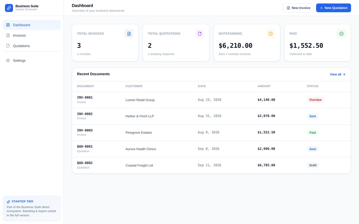 Business Invoice Generator Starter desktop screenshot