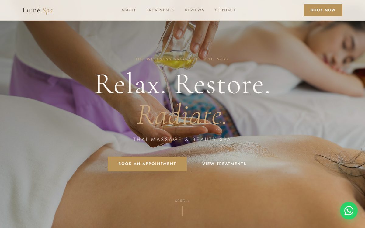Lumé Spa website desktop screenshot