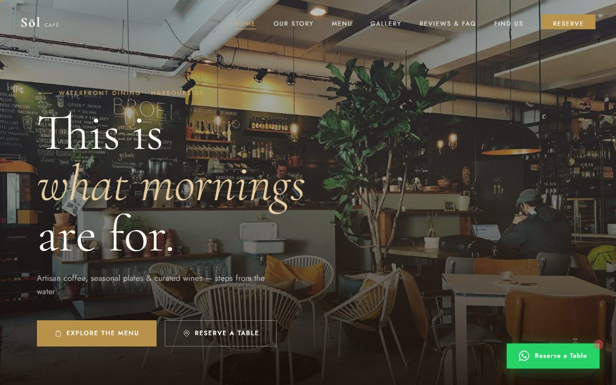 Sōl Café website desktop screenshot