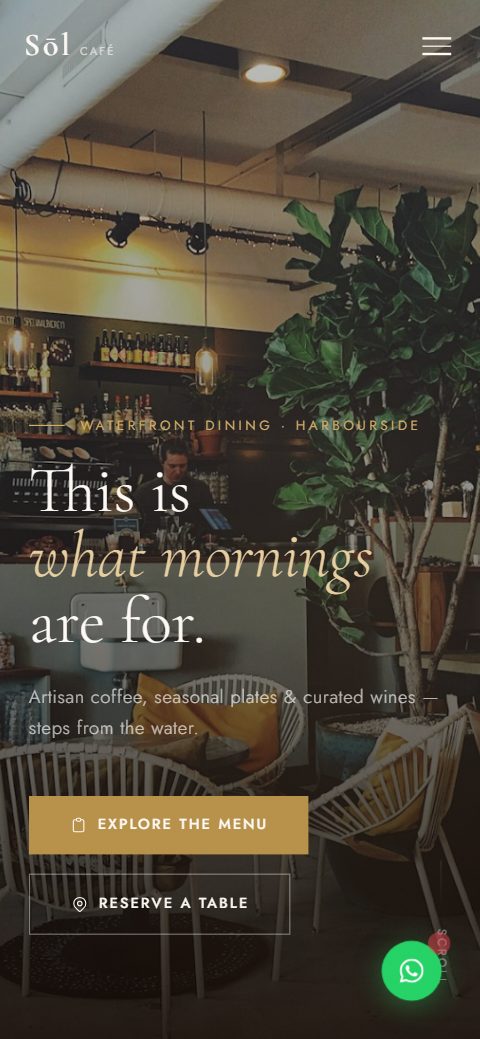 Sōl Café website mobile screenshot