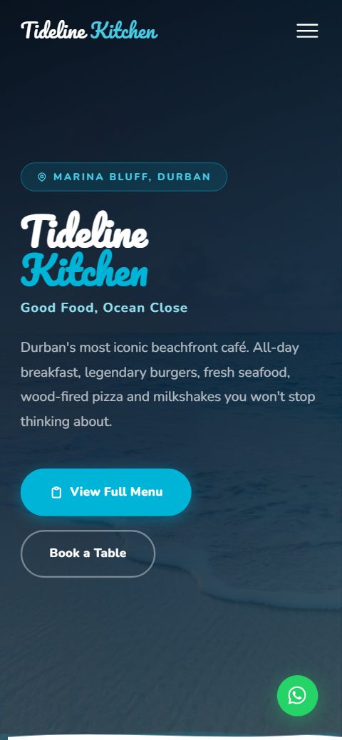 Tideline Kitchen website mobile screenshot